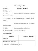 Giáo án tiếng anh lớp 10: Period 70: I. Objectives 2 ppsx