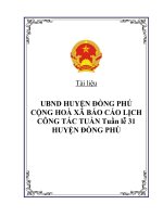 UBND HUYỆN ĐỒNG PHÚ CỘNG HOÀ XÃ BÁO CÁO LỊCH CÔNG TÁC TUẦN Tuần lễ 31 HUYỆN ĐỒNG PHÚ doc