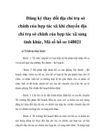 Đăng ký thay đổi địa chỉ trụ sở chính của hợp tác xã khi chuyển địa chỉ trụ sở chính của hợp tác xã sang tỉnh khác, Mã số hồ sơ 148021 doc