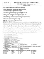 ĐỀ KIỂM TRA CHẤT LƯỢNG BÁN KỲ I LỚP 12 MÔN TIẾNG ANH NĂM HỌC 2010 – 2011 - Mã đề:638 pps