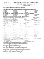 ĐỀ KIỂM TRA CHẤT LƯỢNG BÁN KỲ I LỚP 12 MÔN TIẾNG ANH NĂM HỌC 2010 – 2011 - Mã đề:711 pptx