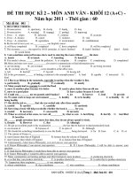 ĐỀ THI HỌC KÌ 2 – MÔN ANH VĂN - KHÔÍ 12 (A+C) Năm học 2011 ppsx