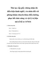 Thủ tục cấp giấy chứng nhận đủ điều kiện hành nghề y tư nhân đối với phòng khám chuyên khoa điều dưỡng, phục hồi chức năng và vật lý trị liệu mã số hồ sơ 147616 docx