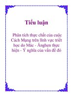 Tiểu luận: Phân tích thực chất của cuộc Cách Mạng trên lĩnh vực triết học do Mác - Ănghen thực hiện - Ý nghĩa của vấn đề đó potx