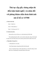 Thủ tục cấp giấy chứng nhận đủ điều kiện hành nghề y tư nhân đối với phòng khám chẩn đoán hình ảnh mã số hồ sơ 147508 pptx