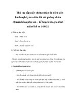 Thủ tục cấp giấy chứng nhận đủ điều kiện hành nghề y tư nhân đối với phòng khám chuyên khoa phụ sản – kế hoạch hóa gia đình mã số hồ sơ 148432 pdf