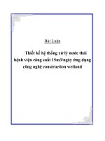 Thiết kế hệ thống xử lý nước thải bệnh viện công suất 15m3 ngày ứng dụng công nghệ construction wetland