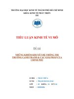 NHỮNG KHIẾM KHUYẾT HỆ THỐNG THỊ TRƯỜNG CẠNH TRANH  CÁC GIẢI PHÁP CỦA CHÍNH PHỦ