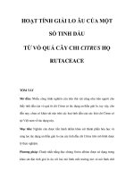 HOẠT TÍNH GIẢI LO ÂU CỦA MỘT SỐ TINH DẦU TỪ VỎ QUẢ CÂY CHI CITRUS HỌ pptx