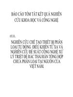 ĐỀ TÀI: NGHIÊN CỨU CHẾ TẠO THIẾT BỊ PHÂN LOẠI TỰ ĐỘNG ĐIỀU KHIỂN TỪ XA VÀ NGHIÊN CỨU ĐỀ SUẤT CÔNG NGHỆ XỬ LÝ TRIỆT ĐỂ RÁC pdf