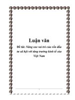 Luận văn Nâng cao vai trò của vốn đầu tư xã hội với tăng trưởng kinh tế của Việt Nam