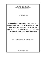 Đánh giá tác động của việc thực hiện chính sách bồi thường giải phóng mặt bằng đến đời sống và việc làm của người dân ở một số dự án trên địa bàn thành phố Vĩnh Yên, tỉnh Vĩnh Phúc