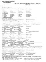 ENGLISH 45’ TEST NUMBER 2 GRADE 12 2010 -2011 MÃ ĐỀ 241 ppsx