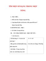 Giáo án môn Toán lớp 2:Tên bài dạy :TÌM MỘT SỐ HẠNG TRONG MỘT TỔNG pdf