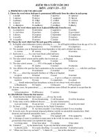 KIỂM TRA CUỐI NĂM 2011 MÔN: ANH VĂN – T12 pdf