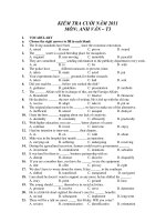 KIỂM TRA CUỐI NĂM 2011 MÔN: ANH VĂN – T3 docx
