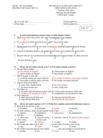 ĐỀ THI CHẤT LƯỢNG GIỮA HỌC KỲ I MÔN TIẾNG ANH LỚP 12 - Code 112 ppsx