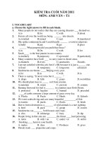 KIỂM TRA CUỐI NĂM 2011 MÔN: ANH VĂN – T1 pdf