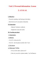 Giáo án Anh văn lớp 7 : Tên bài dạy : Unit 2: Personal information. Lesson 2: A3 & A4. pptx