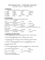 ĐỀ THI HỌC KỲ I NĂM HỌC 2010-2011 MÔN ANH VĂN LỚP 12 potx