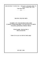 Nghiên cứu thành phần hóa học và hoạt tính sinh học của cây dấu dầu lá nhãn (Tetradium glabrifolium (Benth.) Hartl) (tóm tắt)