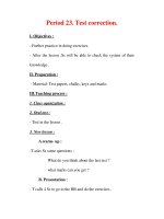 Giáo án Anh văn lớp 7 : Tên bài dạy : Period 23. Test correction. doc