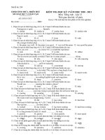 KIỂM TRA HỌC KỲ I NĂM HỌC 2010 - 2011 Môn: Tiếng Anh - Lớp 12 pptx