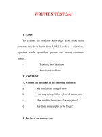 Giáo án Anh văn lớp 6 : Tên bài dạy : WRITTEN TEST 3nd pot