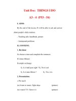 Giáo án Anh văn lớp 6 : Tên bài dạy : Unit five: THINGS I DO A3 - 4 (P53 - 54) potx