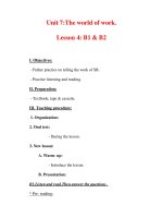 Giáo án Anh văn lớp 7 : Tên bài dạy : Unit 7:The world of work. Lesson 4: B1 & B2 pps