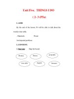 Giáo án Anh văn lớp 6 : Tên bài dạy : Unit Five. THINGS I DO ( 2- 3 (P5a) potx
