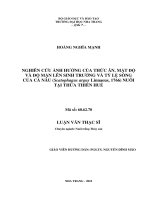 nghiên cứu ảnh hưởng của thức ăn, mật độ và độ mặn lên sinh trưởng và tỷ lệ sống của cá nâu (scatophagus argus linnaeus, 1766) nuôi tại thừa thiên huế