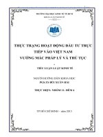 THỰC TRẠNG HOẠT ĐỘNG ĐẦU TƯ TRỰC TIẾP VÀO VIỆT NAM  VƯỚNG MẮC PHÁP LÝ VÀ THỦ TỤC  TIỂU LUẬN LUẬT KINH TẾ