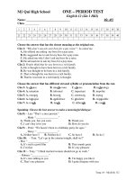 ONE – PERIOD TEST English 12 (lần 1 HKI) Đề: 457 ppt
