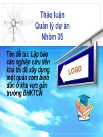 Báo cáo tiểu luận: Lập báo cáo nghiên cứu tiền khả thi để xây dựng một quán cơm bình dân ở khu vực gần trường ĐHKTCN ppt