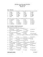 Đề kiểm tra cuối cấp năm 2010-2011 Môn: Anh Văn Mã đề: 123 pptx