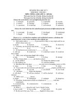 ĐỀ KIỂM TRA HỌC KỲ I NĂM HỌC: 2010-2011 MÔN: TIẾNG ANH LỚP 12 – ĐỀ 016 pdf