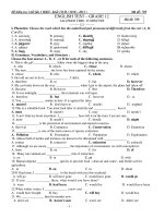 Đề kiểm tra 1 tiết lần 1 HKII - khối 12CB ( 2010 – 2011 ) Mã đề: 789 pptx