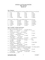 Đề kiểm tra cuối cấp năm 2010-2011 Môn: Anh Văn Mã đề: 219 pptx