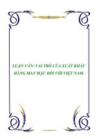 LUẬN VĂN: VAI TRÒ CỦA XUẤT KHẨU HÀNG MAY MẶC ĐỐI VỚI VIỆT NAM. pps