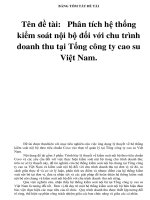 BẢNG TÓM TẮT ĐỀ TÀI Tên đề tài: Phân tích hệ thống kiểm soát nội bộ đối với chu trình doanh thu tại Tổng công ty cao su Việt Nam. pptx