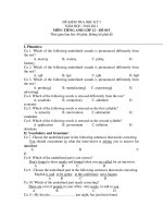 ĐỀ KIỂM TRA HỌC KỲ I NĂM HỌC: 2010-2011 MÔN: TIẾNG ANH LỚP 12 – ĐỀ 015 docx