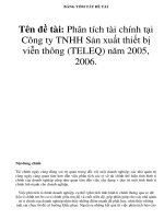 BẢNG TÓM TẮT ĐỀ TÀI Tên đề tài: Phân tích tài chính tại Công ty TNHH Sản xuất thiết bị viễn thông (TELEQ) năm 2005, 2006. pot