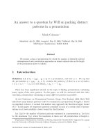 Báo cáo khoa học: An answer to a question by Wilf on packing distinct patterns in a permutation potx