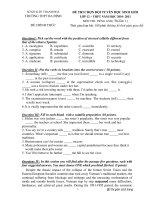 ĐỀ THI CHỌN ĐỘI TUYỂN HỌC SINH GIỎI LỚP 12 – THPT NĂM HỌC 2010- 2011 MÔN THI : TIẾNG ANH ( Thi lần: 1) ppsx