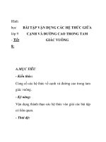 Hình học lớp 9 - Tiết 8: BÀI TẬP VẬN DỤNG CÁC HỆ THỨC GIỮA CẠNH VÀ ĐƯỜNG CAO TRONG TAM GIÁC VUÔNG ppt