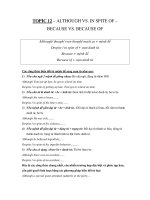 TOPIC 12 – ALTHOUGH VS. IN SPITE OF – BECAUSE VS. BECAUSE OF potx