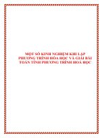 MỘT SỐ KINH NGHIỆM KHI LẬP PHƯƠNG TRÌNH HÓA HỌC VÀ GIẢI BÀI TOÁN TÍNH PHƯƠNG TRÌNH HOÁ HỌC pot