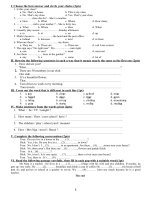 Đề thi mẫu HKI môn anh lớp 6 ppt