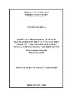 Nghiên cứu tính đa dạng và đề xuất giải pháp bảo tồn thực vật thân gỗ trên núi đá vôi ở Khu bảo tồn thiên nhiên Thần Sa Phượng Hoàng, tỉnh Thái Nguyên (tóm tắt)